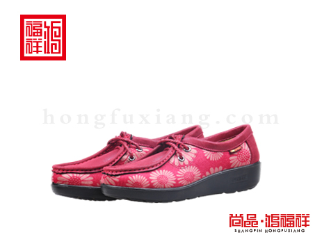 鸿福祥布鞋女鞋Q251022酒红轻便鞋