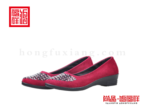 鸿福祥布鞋女鞋N251248酒红轻便鞋