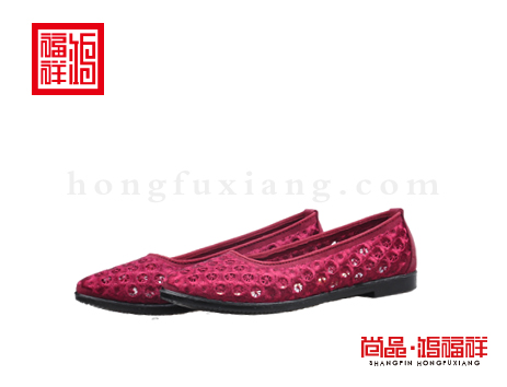 鸿福祥布鞋女鞋X251268酒红单鞋