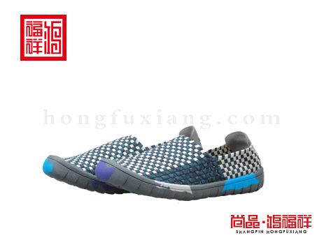 鸿福祥布鞋男鞋N235001墨绿编织鞋