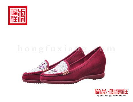 鸿福祥布鞋女鞋N252076酒红时装鞋