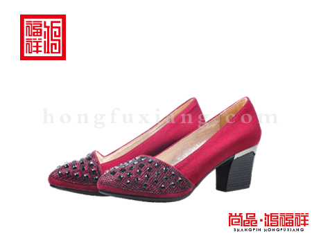 鸿福祥布鞋女鞋N252080酒红时装鞋