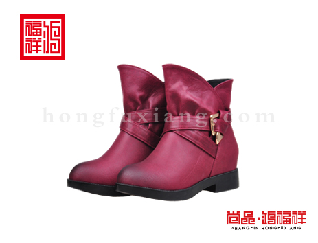 鸿福祥布鞋女鞋D152162酒红时装鞋