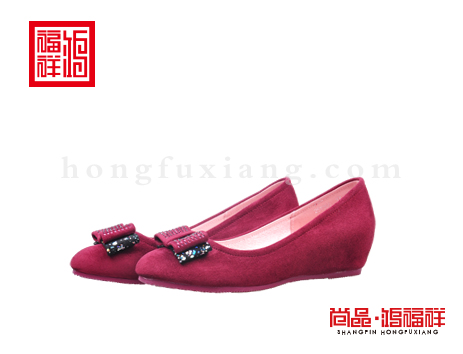 鸿福祥布鞋女鞋N251066酒红时装鞋