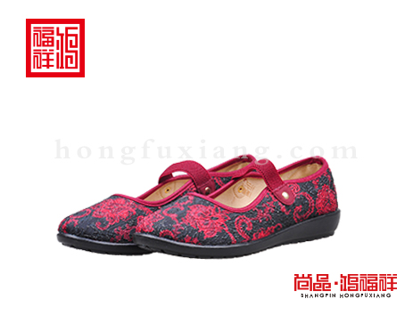 鸿福祥布鞋女鞋N164166酒红大众鞋